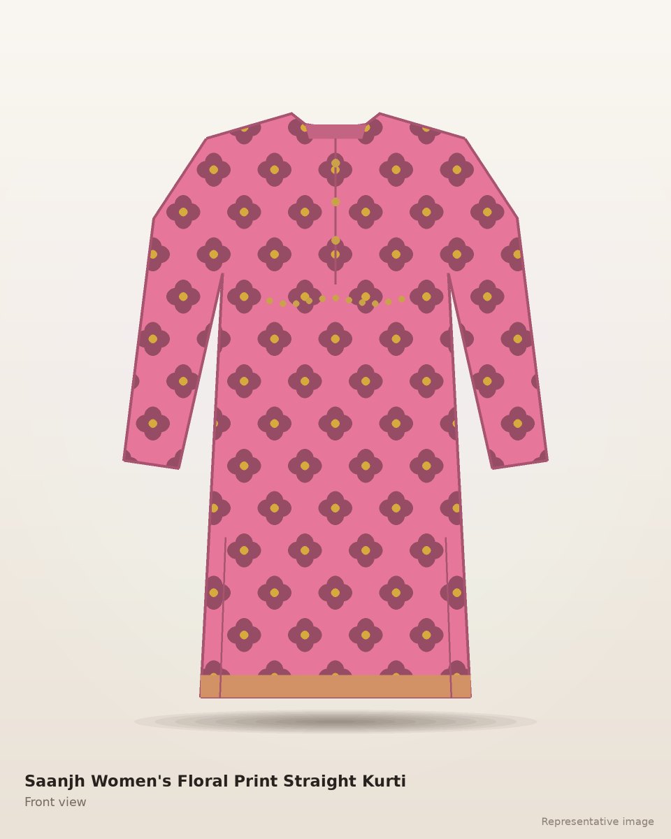 Saanjh Women's Floral Print Straight Kurti – front view (representative image)