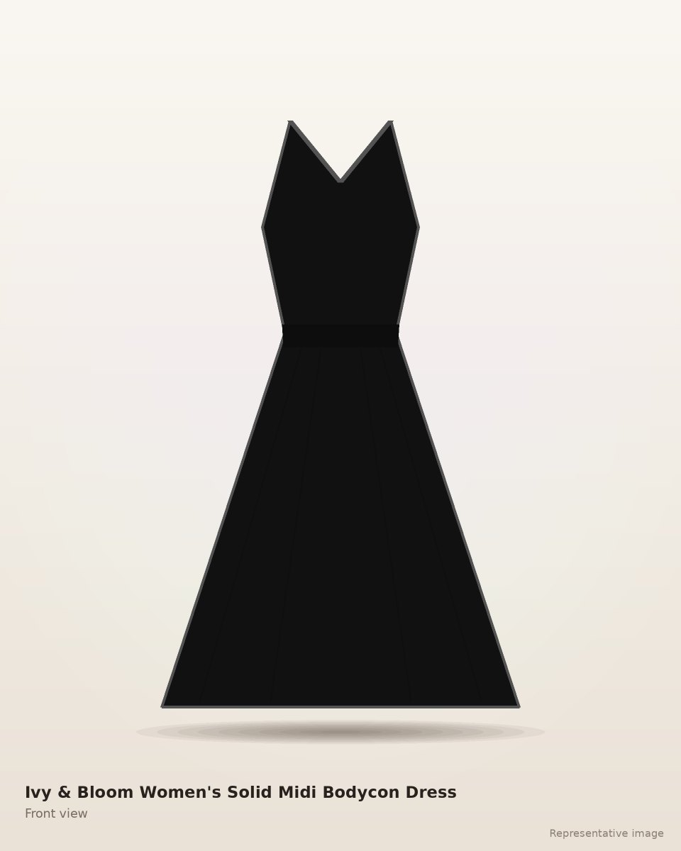 Ivy & Bloom Women's Solid Midi Bodycon Dress – front view (representative image)